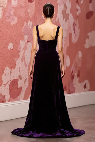 Velvet A-Line Black Spaghetti Straps Evening Dress